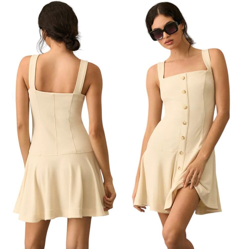 NWOT Anthropologie Maeve Square-Neck Flounce Dress Large Cream
